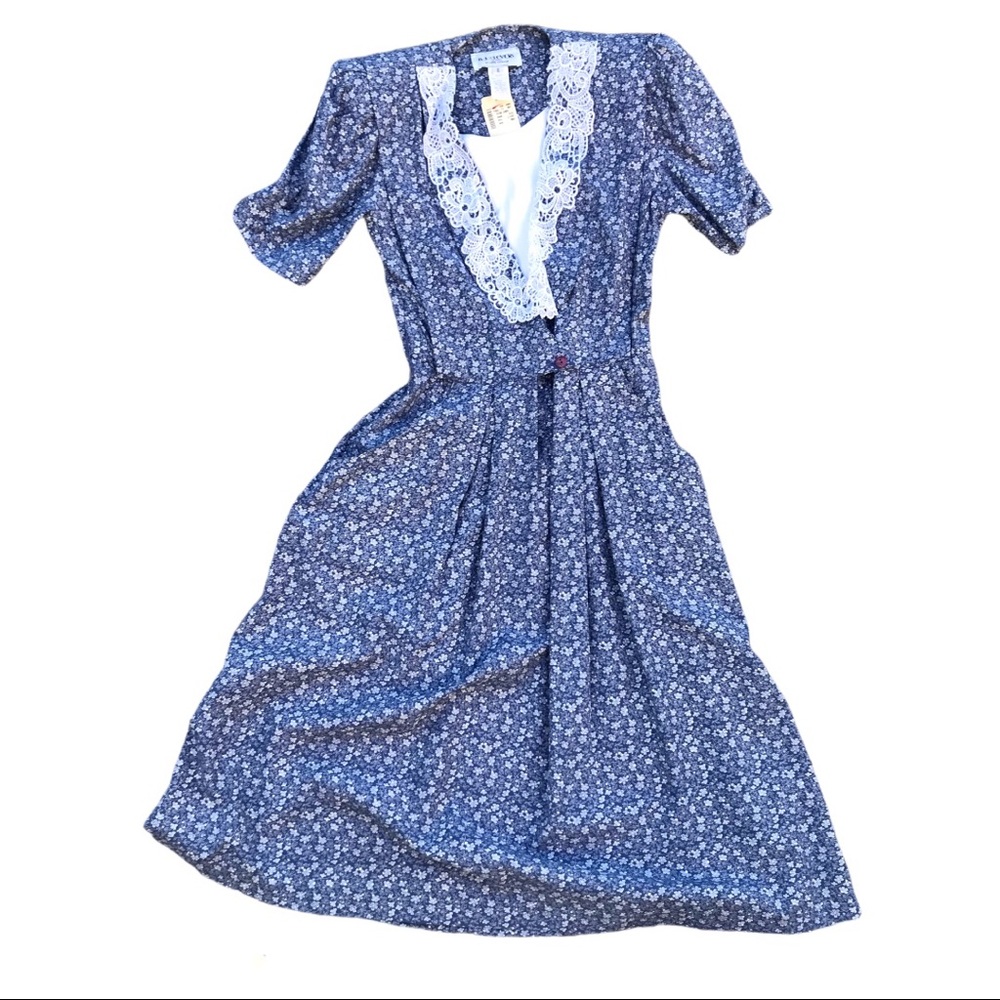 Vtg CottageCore Deadstock blue floral dress